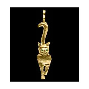 14KT Gold Cat Walk Pendant with Emerald Eyes