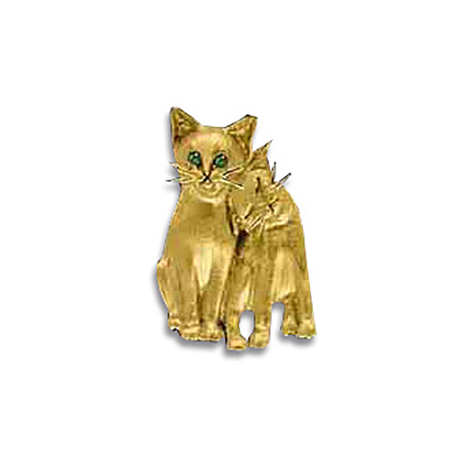 14kt Yellow Gold 1in Cat Pals Pendant with Emerald Eyes