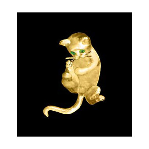 14KT Gold Cat Playing Pendant with Emerald Eyes