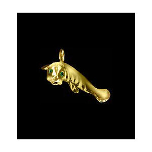 14KT Gold Manatee Pendant with Emerald Eyes