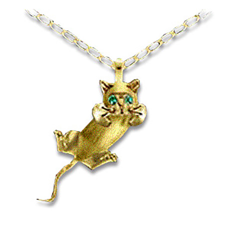 14kt Yellow Gold Body Swivels Kitten with Emerald Eyes