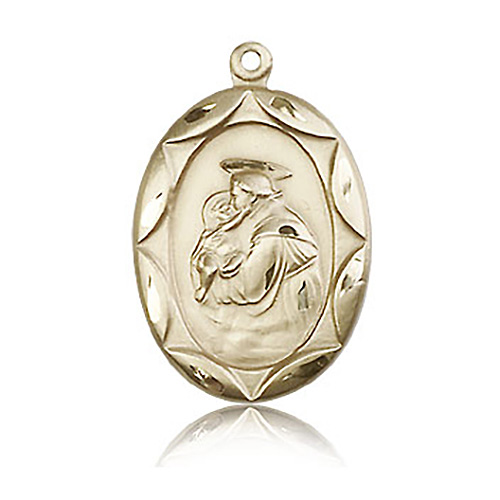 14k Yellow Gold St Anthony Medal with Scalloped Edge 1in