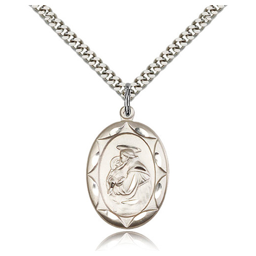 Sterling Silver 1in St Anthony Medal & 24in Chain