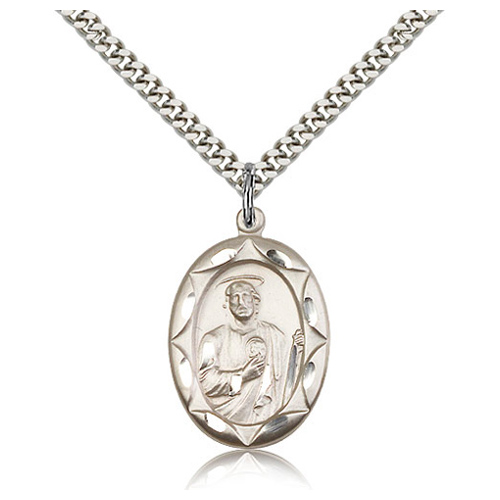 Sterling Silver 1in St Jude Medal & 18in Chain