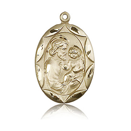 14k Yellow Gold 1in St Joseph Medal with Scalloped Edge