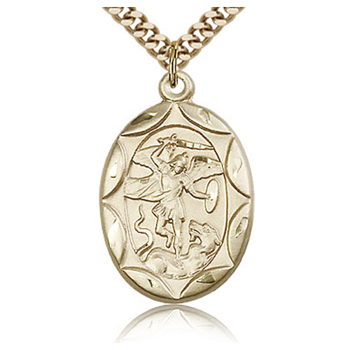 Gold Filled 1in St Michael Slays the Dragon Medal & 24in Chain