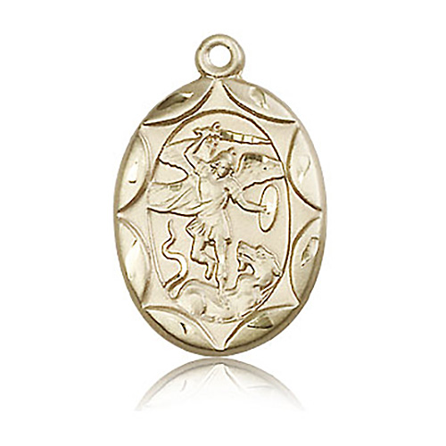 14k Yellow Gold 1in Oval St Michael Medal