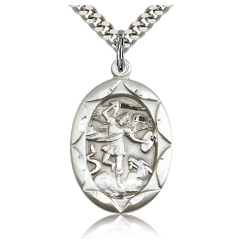 Sterling Silver 1in St Michael Medal & 24in Chain