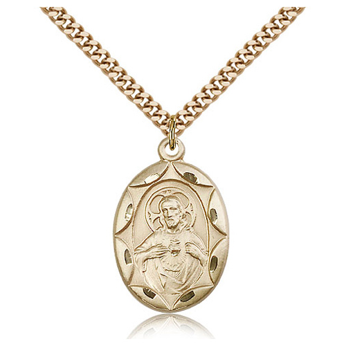 Gold Filled 1in Oval Scapular Medal & 24in Chain