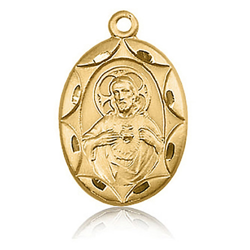 14k Yellow Gold Oval Scapular Medal 1in