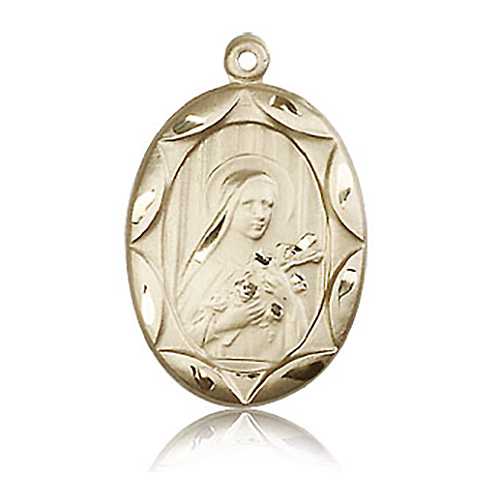 14k Yellow Gold Oval St Theresa Medal 1in