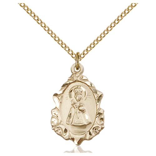 Gold Filled 3/4in Ornate Infant of Prague Medal & 18in Chain