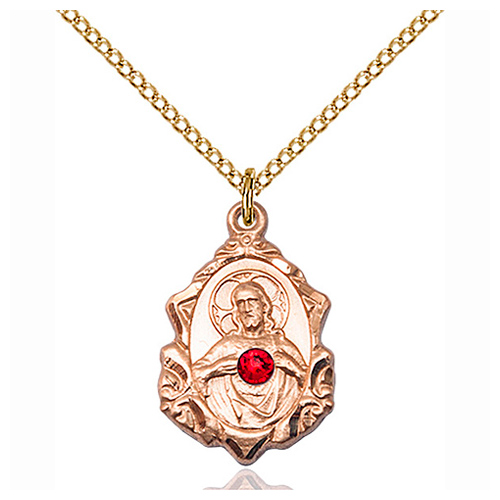 Gold Filled 3/4in Scapular Pendant with 3mm Ruby Bead