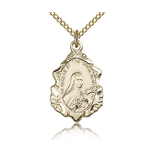 Gold Filled 3/4in St Theresa Of the Child Jesus Medal & 18in Chain