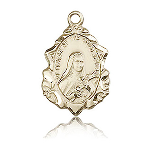 14k Yellow Gold Fancy St Theresa Medal 3/4in