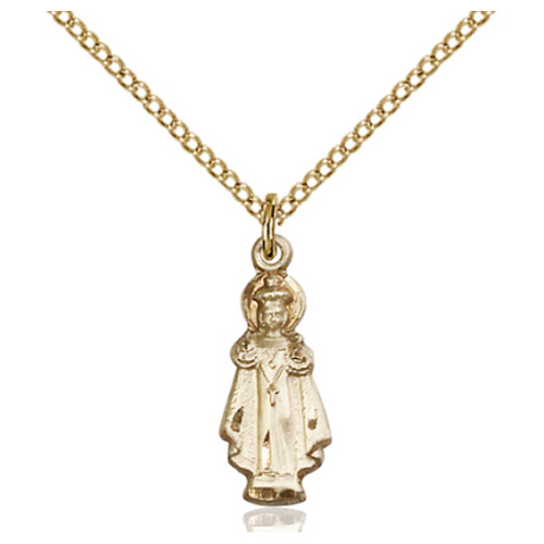 Gold Filled 3/4in Ornate Infant of Prague Figure Pendant & 18in Chain