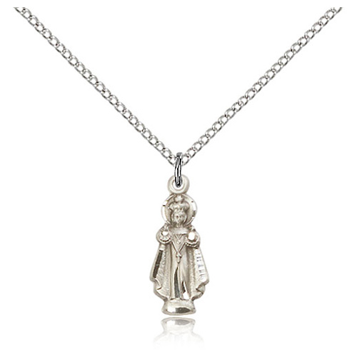 Sterling Silver 3/4in Infant of Prague Figure Pendant & 18in Chain