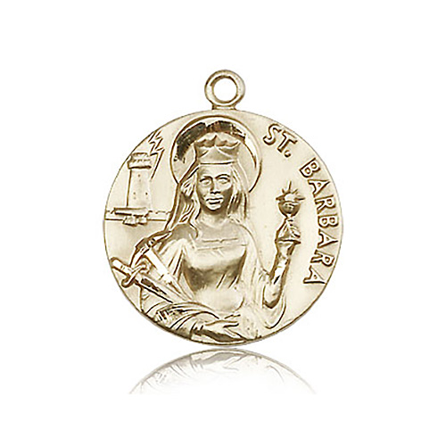 14k Yellow Gold 7/8in Round St Barbara Medal