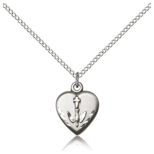 Sterling Silver 5/8in Heart Confirmation Medal & 18in Chain