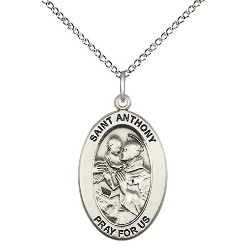 Sterling Silver 7/8in St Anthony Medal with 18in Chain