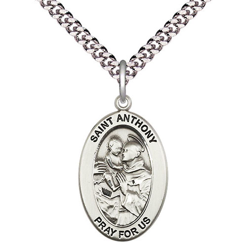 Sterling Silver 7/8in St Anthony Medal with 24in Chain