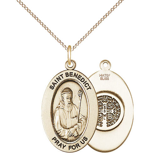 Gold Filled 7/8in St Benedict Medal with 18in Chain