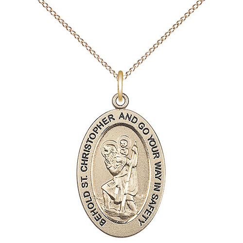 Gold Filled 7/8in St Christopher Medal with 18in Chain