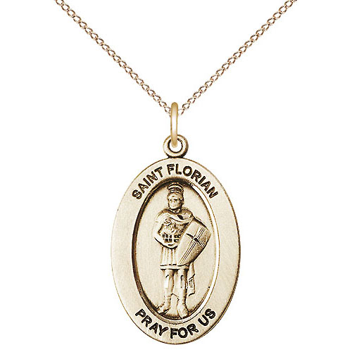 Gold Filled 7/8in St Florian Medal with 18in Chain