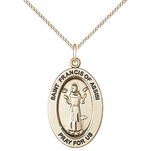Gold Filled 7/8in St Francis Medal with 18in Chain