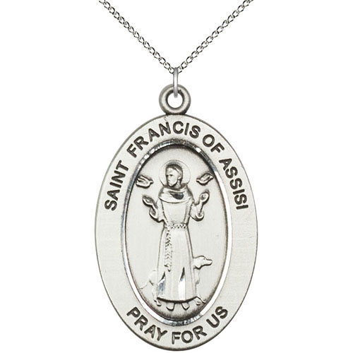Sterling Silver 7/8in St Francis Medal with 18in Chain