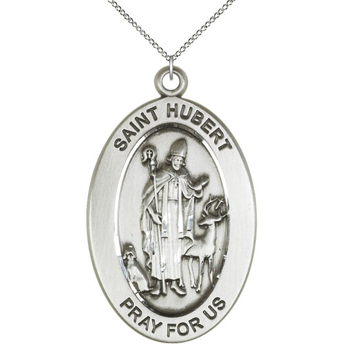 Sterling Silver 7/8in St Hubert Medal with 18in Chain