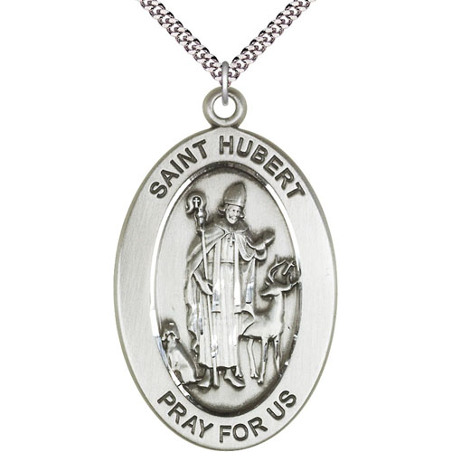 Sterling Silver 7/8in St Hubert Medal with 24in Chain
