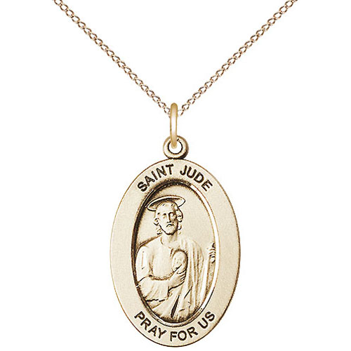 Gold Filled 7/8in Oval St Jude Medal with 18in Chain