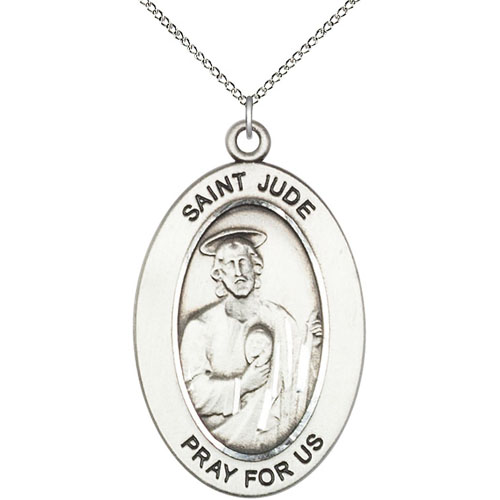 Sterling Silver 7/8in St Jude Medal with 18in Chain