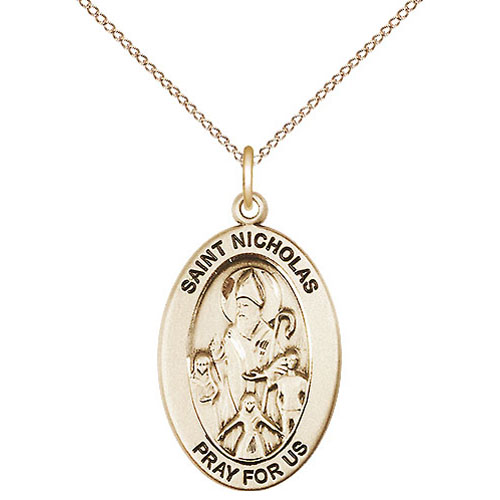 Gold Filled 7/8in St Nicholas Medal with 18in Chain