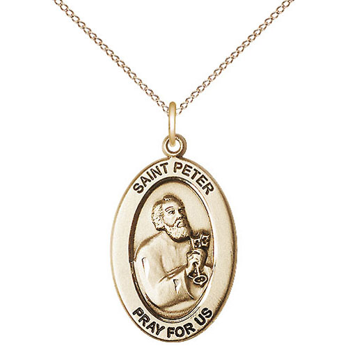 Gold Filled 7/8in St Peter Medal with 18in Chain