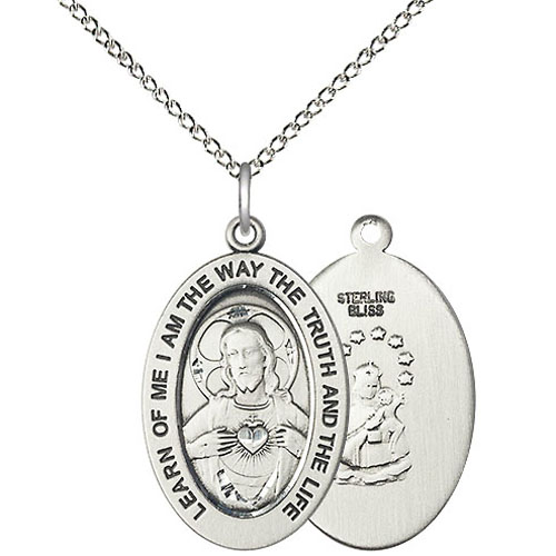 Sterling Silver 7/8in Scapular Medal with 18in Chain