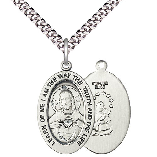 Sterling Silver 7/8in Scapular Medal with 24in Chain