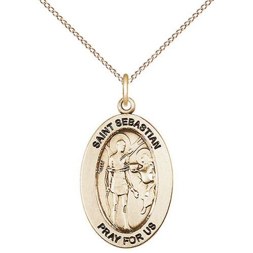 Gold Filled 7/8in St Sebastian Medal with 18in Chain