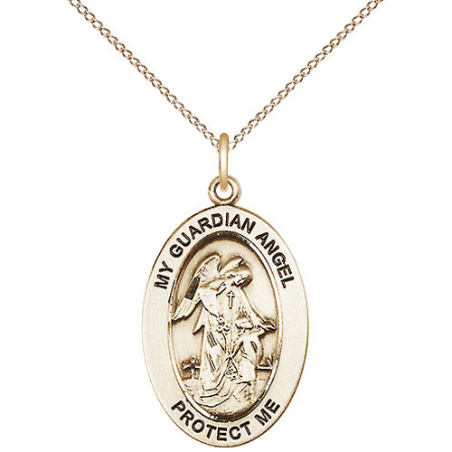 Gold Filled 7/8in My Guardian Angel Medal with 18in Chain