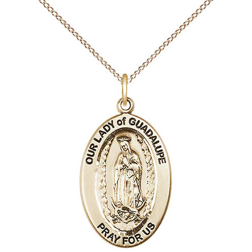 Gold Filled 7/8in Our Lady of Guadalupe Medal with 18in Chain