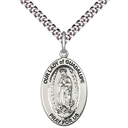 Sterling Silver 7/8in Our Lady of Guadalupe Medal with 24in Chain