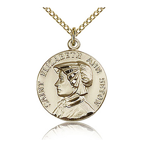 Gold Filled 3/4in Round St Elizabeth Medal & 18in Chain