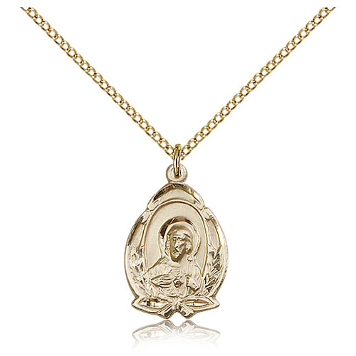 Gold Filled 3/4in Scapular Shield Medal & 18in Chain