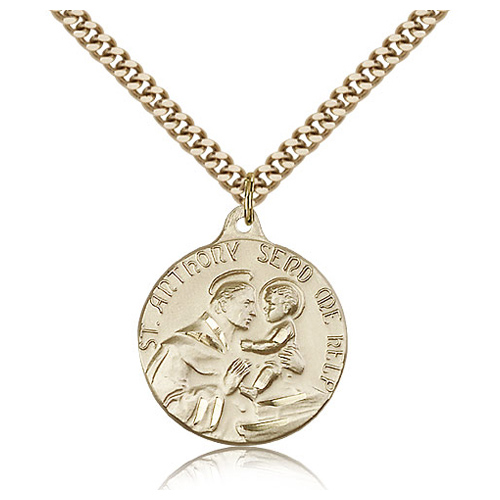 Gold Filled 7/8in St Anthony Medal & 24in Chain