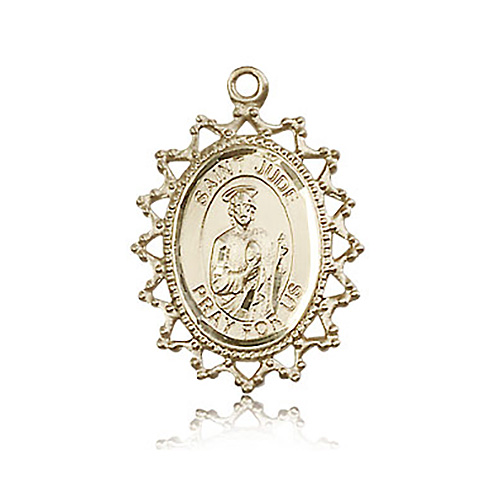 St Jude Medal with Fancy Border 1in 14k Yellow Gold