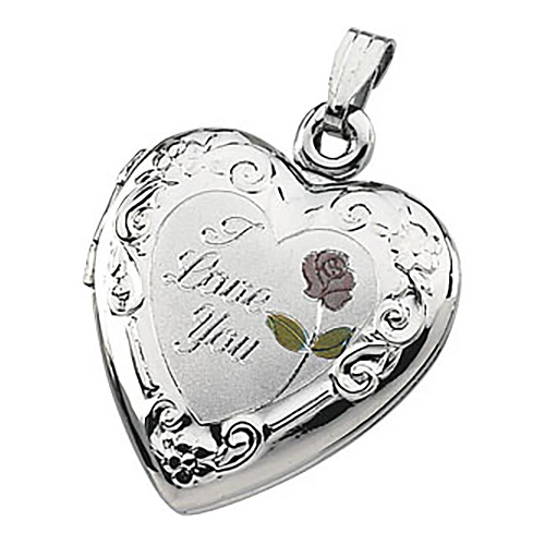 Sterling Silver 3/4in Tri-Color I Love You Locket