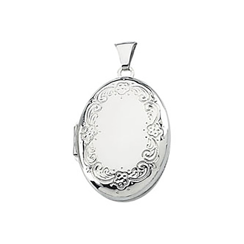 Sterling Silver Oval Locket with Floral Border 1in