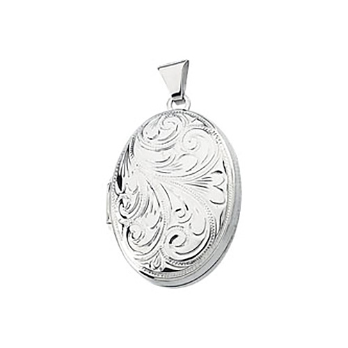 1in Sterling Silver Floral Oval Locket