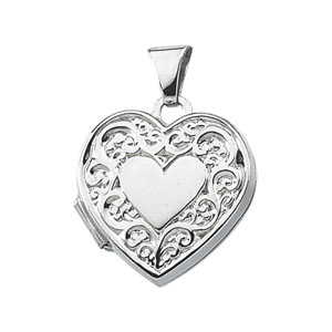 5/8in Sterling Silver  Heart Locket with Polished Center